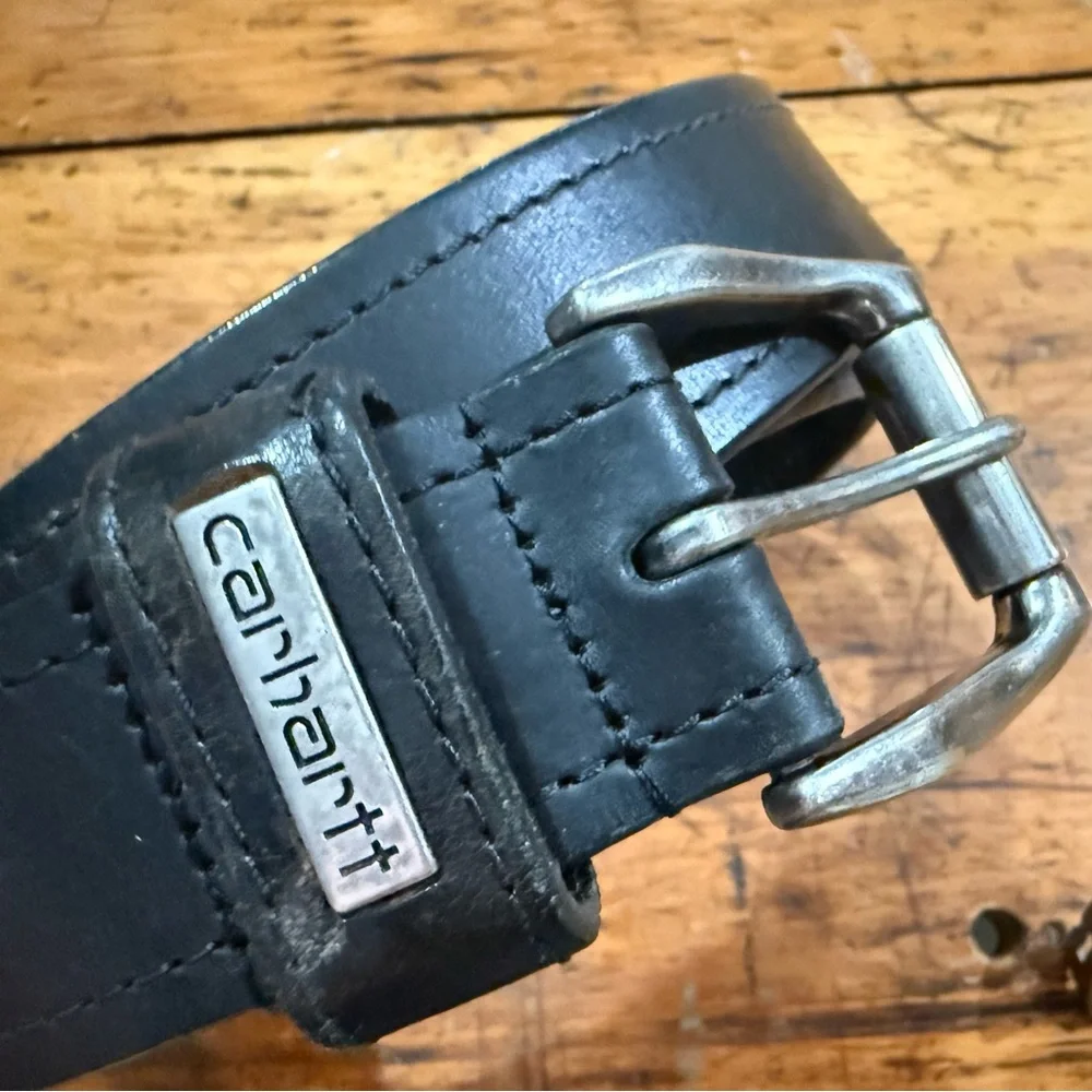 Carhartt Men’s Black Leather Belt Silver Buckle